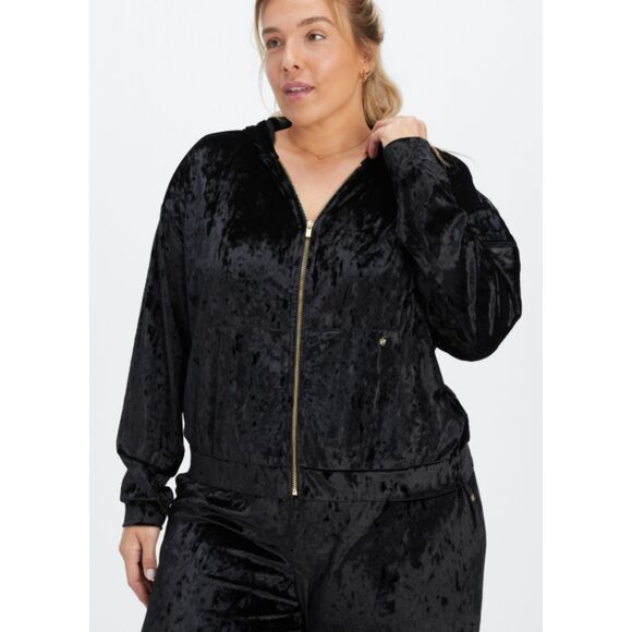 NWT Fabletics Black Crushed Velour Zip Up Hoodie Sweatshirt Sz 3X - Picture 1 of 12